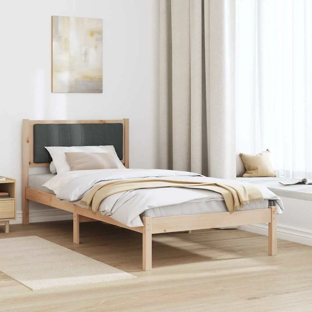 Bed Frame Upholstered Headboard Solid Pine Wood 90 x 190 cm Dark Grey