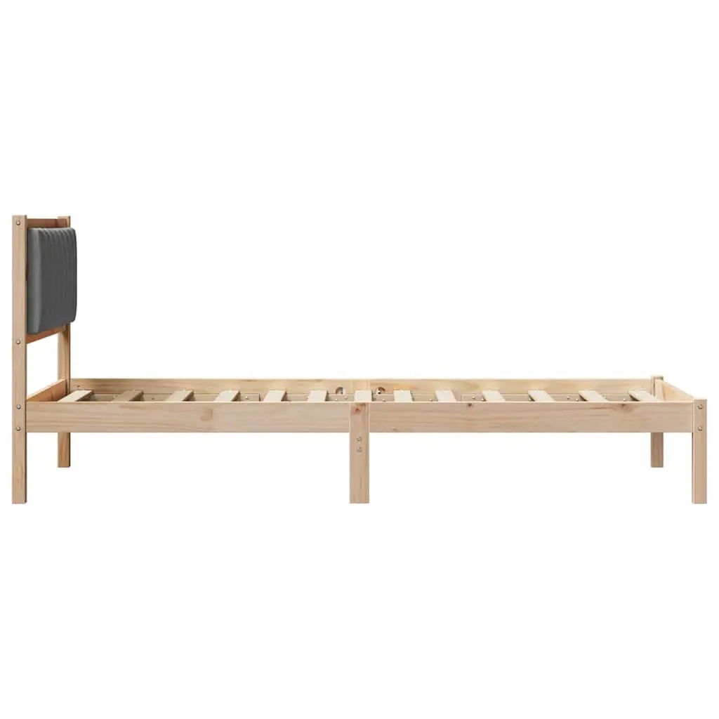 Bed Frame Upholstered Headboard Solid Pine Wood 90 x 190 cm Dark Grey