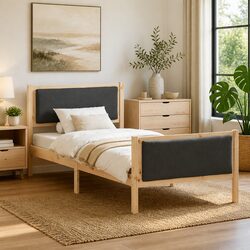 Bed Frame with Headboard 90 x 190 cm Slatted Base Platform Bedroom Furniture