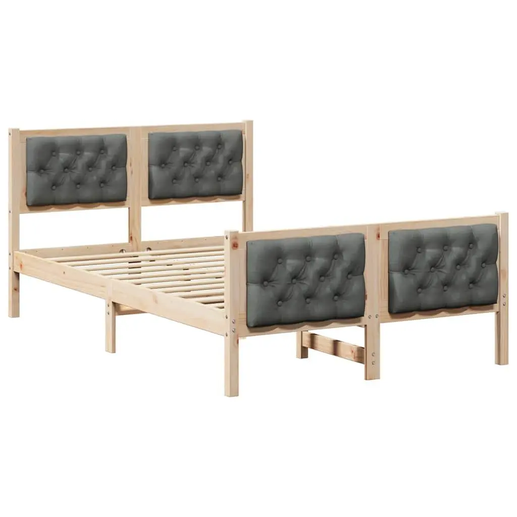 Bed Frame with Headboard Grey 135 x 190 cm Solid Pine Wood Slatted Support