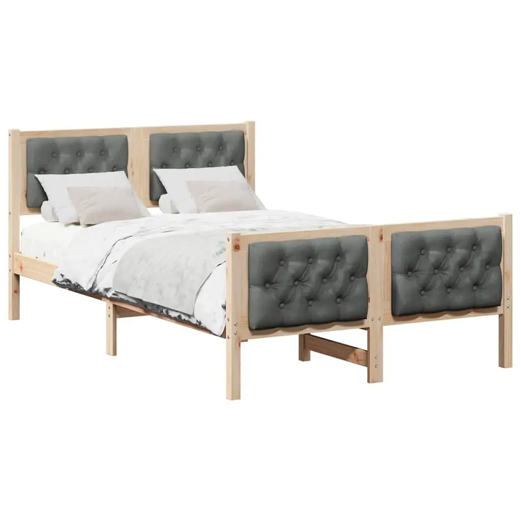 Bed Frame with Headboard Grey 135 x 190 cm Solid Pine Wood Slatted Support