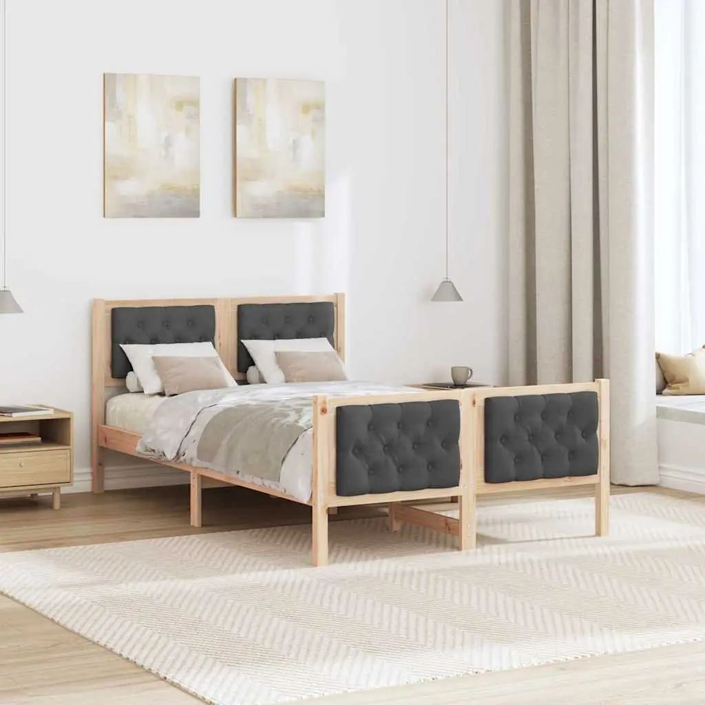 Bed Frame with Headboard Grey 135 x 190 cm Solid Pine Wood Slatted Support