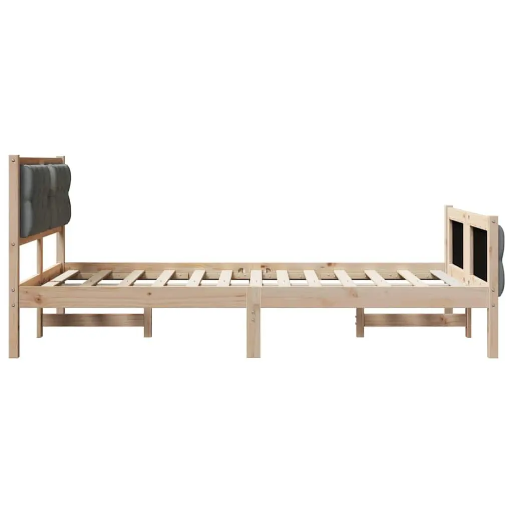 Bed Frame with Headboard Grey 135 x 190 cm Solid Pine Wood Slatted Support