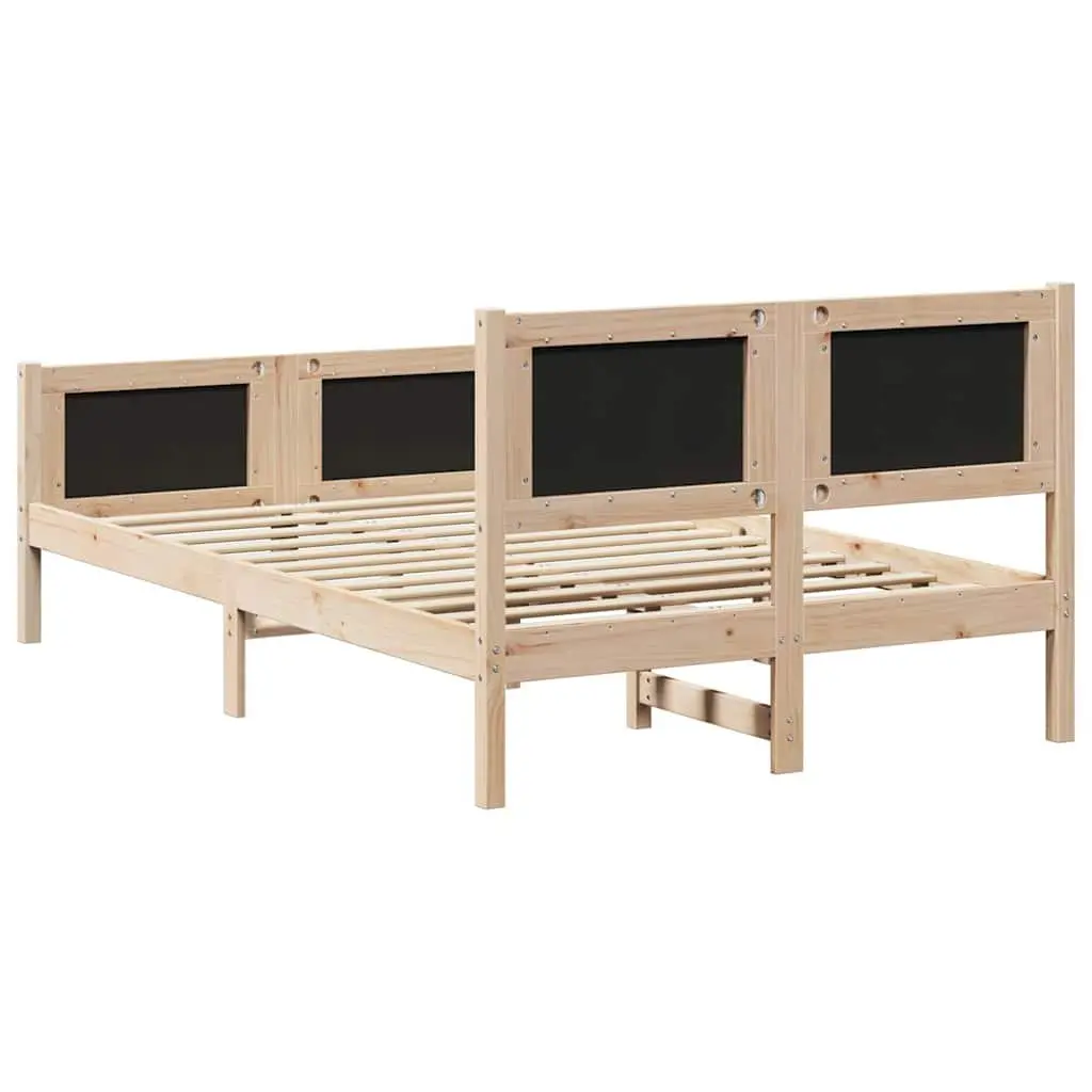 Bed Frame with Headboard Grey 135 x 190 cm Solid Pine Wood Slatted Support