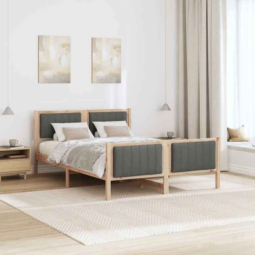 Bed Frame 135 x 190 cm Platform Solid Pine Wood Brown Dark Grey Bedroom