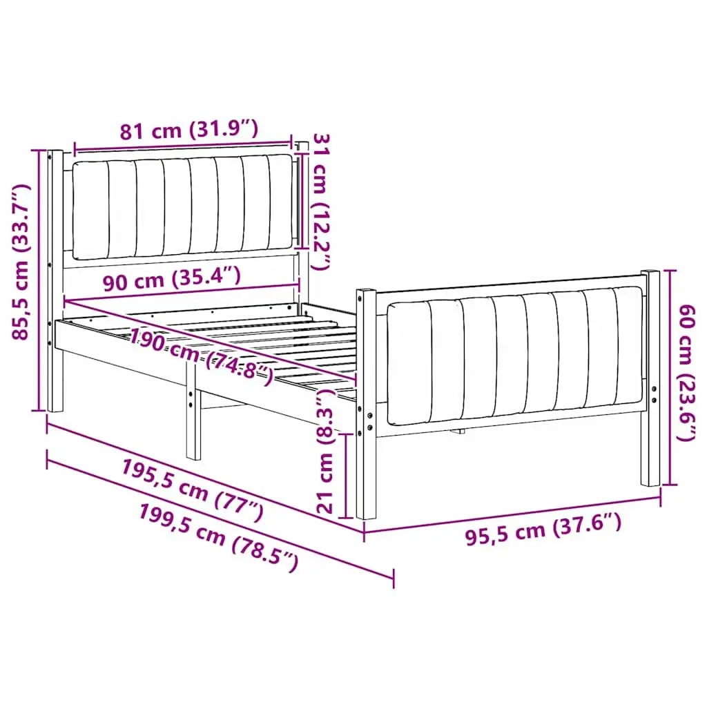 90 x 190 cm Pine Wood Bed Frame