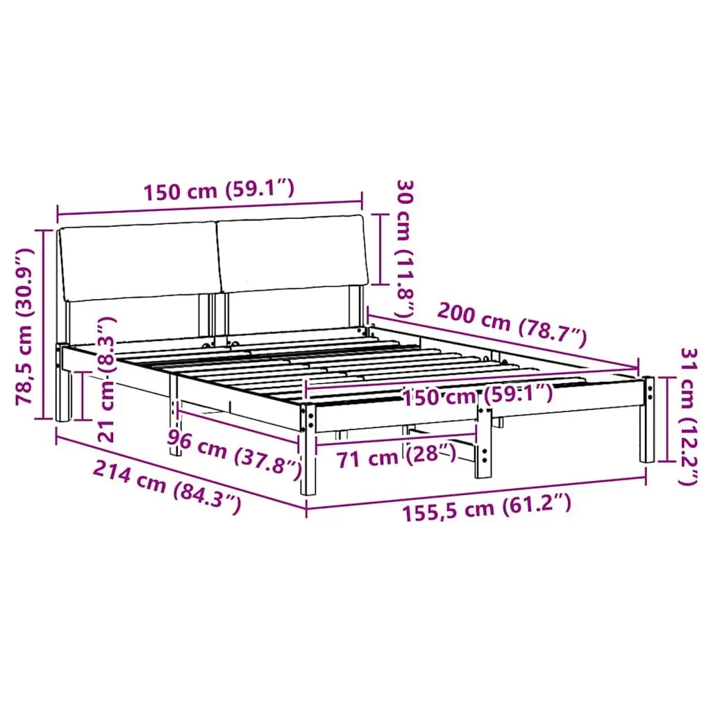 Platform Bed Frame 150 x 200 cm Modern Bedroom Furniture with Headboard Brown