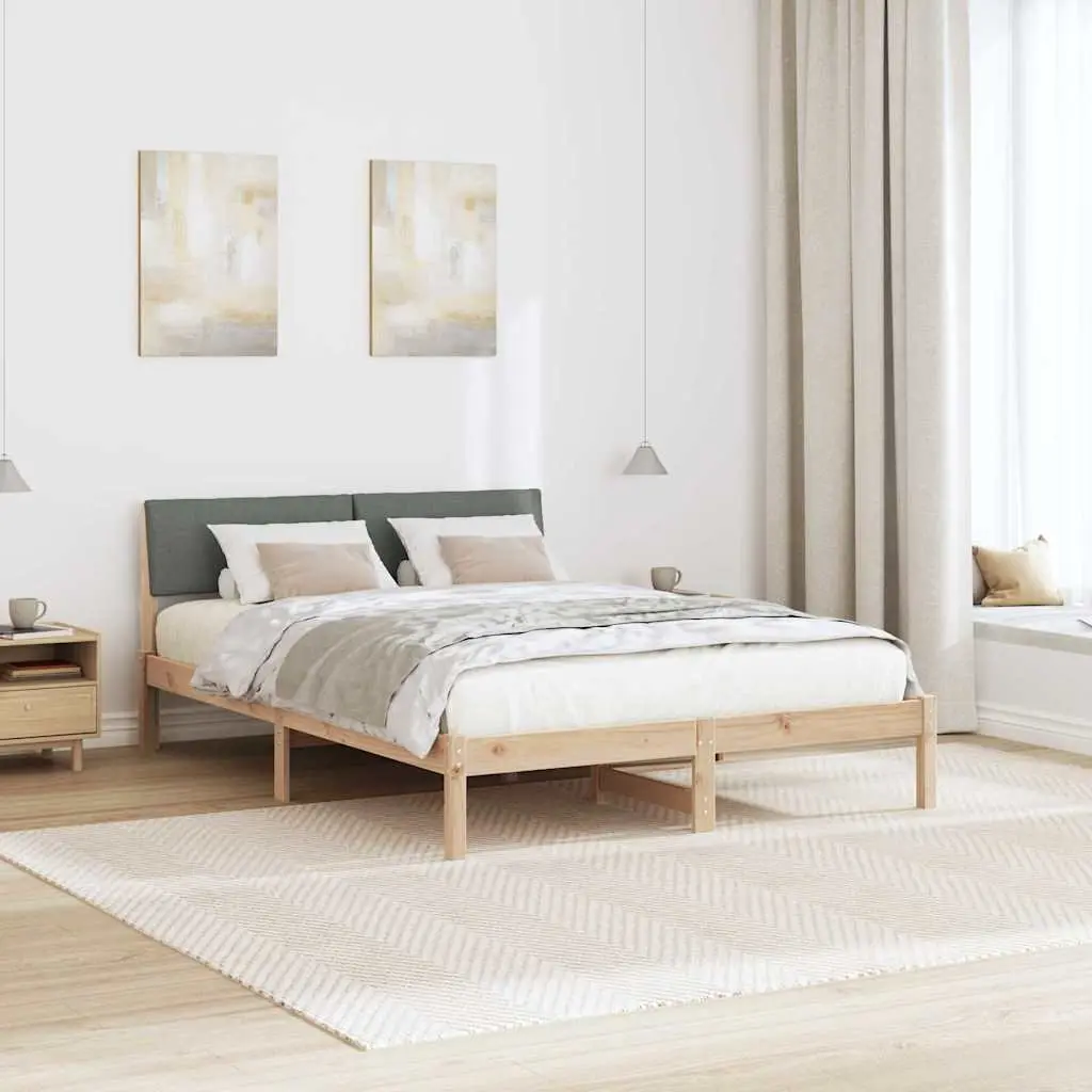 Bed Frame 135 x 190 cm Modern Platform Bedside Furniture Solid Pine Wood Brown