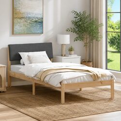 Bed Frame 90 x 190 cm Platform Solid Pine Wood Modern Bedroom Furniture Brown
