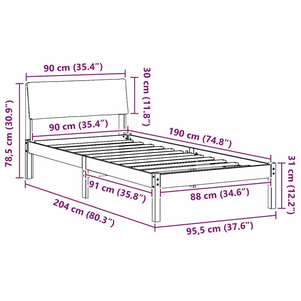 Bed Frame 90 x 190 cm in Solid Pine