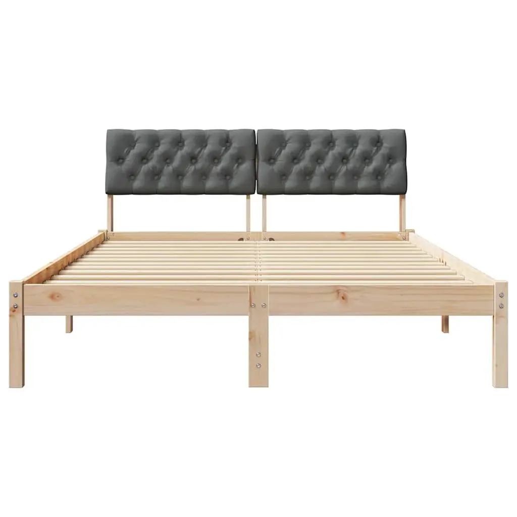 Platform Bed Frame 150x200cm Solid Pine Wood Brown Dark Grey Modern Bedroom