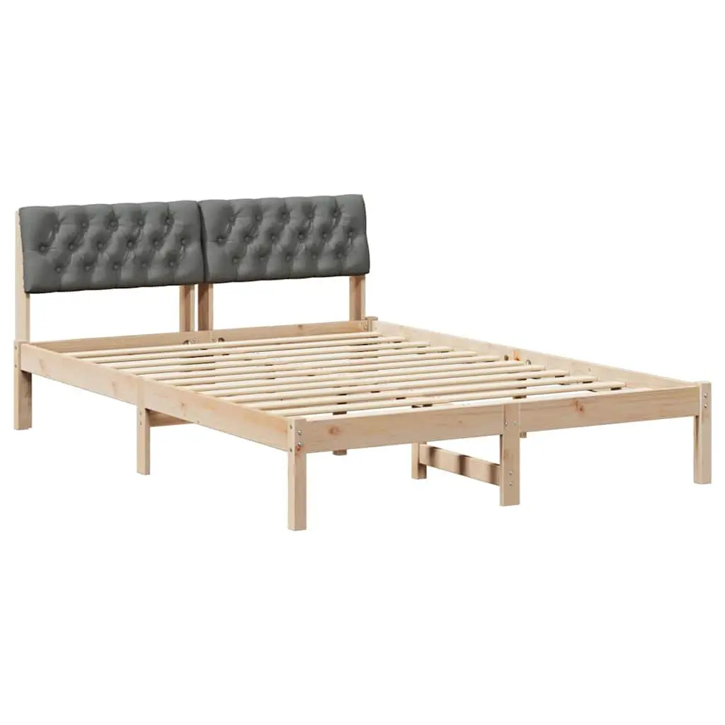 Platform Bed Frame 135 x 190 cm Brown Dark Grey Solid Pine Wood Modern Bedroom