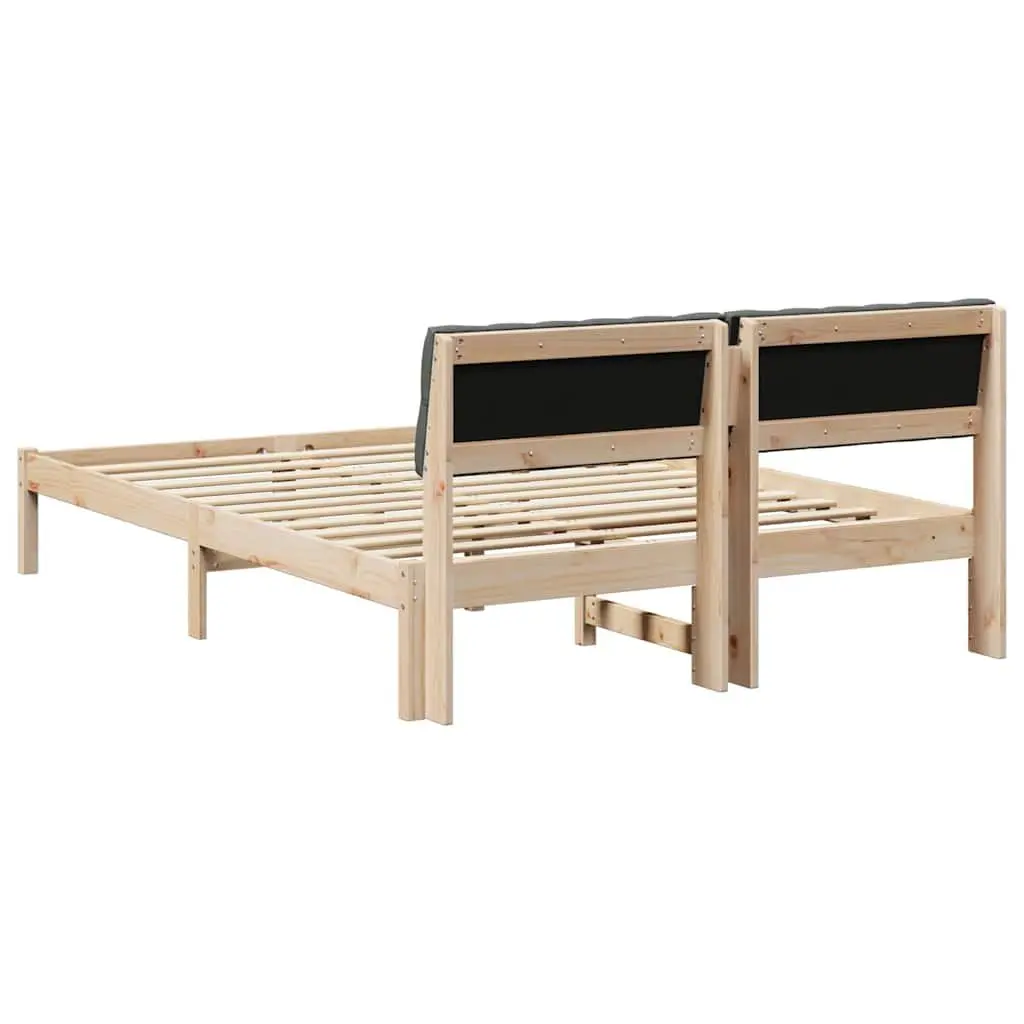 Platform Bed Frame 135 x 190 cm Brown Dark Grey Solid Pine Wood Modern Bedroom