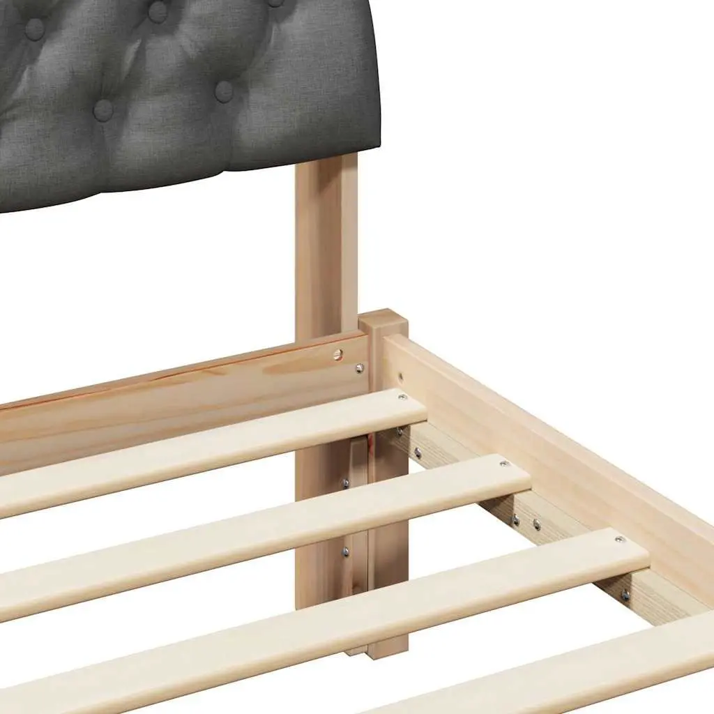 Platform Bed Frame 135 x 190 cm Brown Dark Grey Solid Pine Wood Modern Bedroom