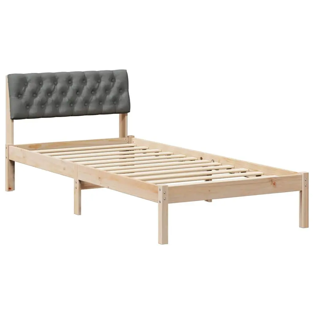 Pine Wood Platform Bed Frame Brown and Dark Grey with Wall-Mounted Headboard 90x190cm