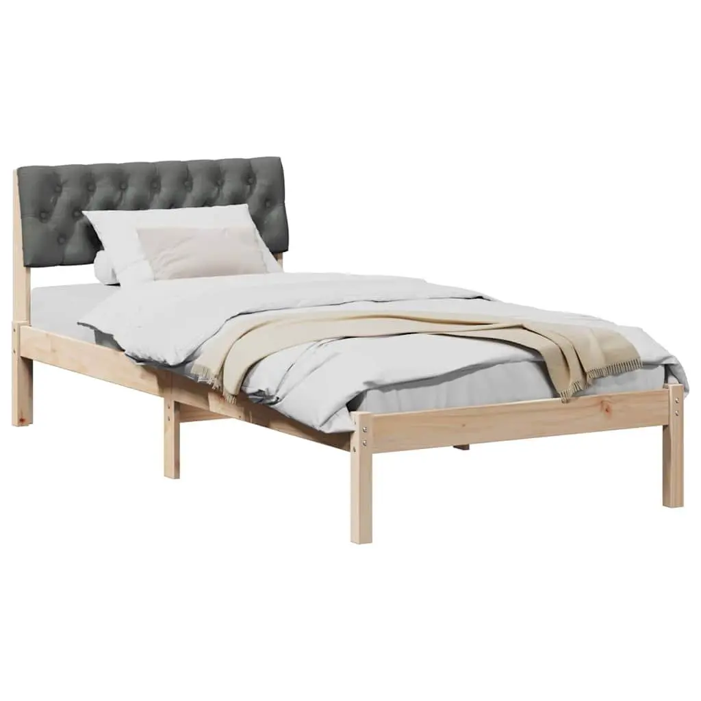 Pine Wood Platform Bed Frame Brown and Dark Grey with Wall-Mounted Headboard 90x190cm