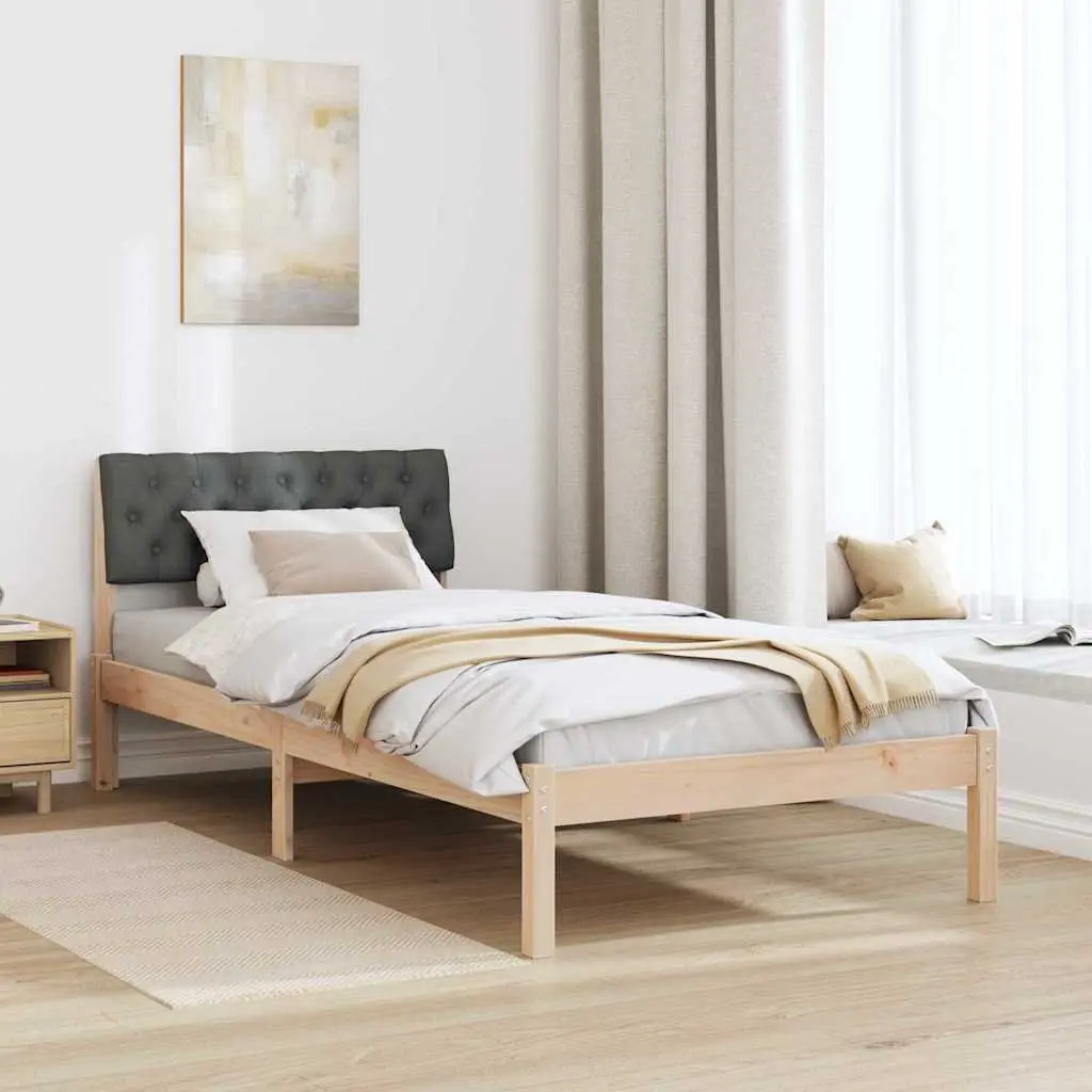 Pine Wood Platform Bed Frame Brown and Dark Grey with Wall-Mounted Headboard 90x190cm