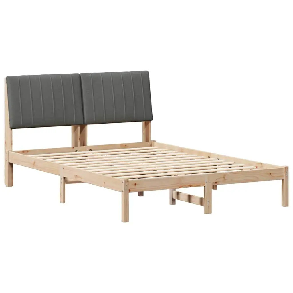 Bed Frame with Upholstered Headboard Brown 135 x 190 cm Solid Pine Wood Modern