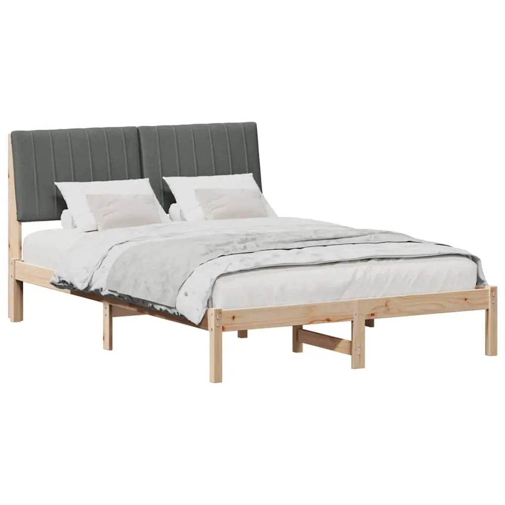 Bed Frame with Upholstered Headboard Brown 135 x 190 cm Solid Pine Wood Modern