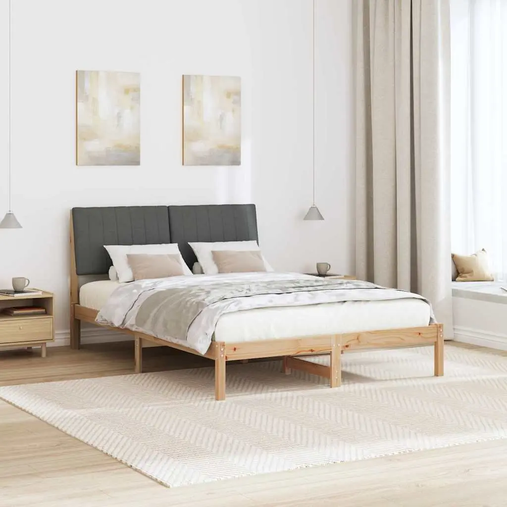 Bed Frame with Upholstered Headboard Brown 135 x 190 cm Solid Pine Wood Modern