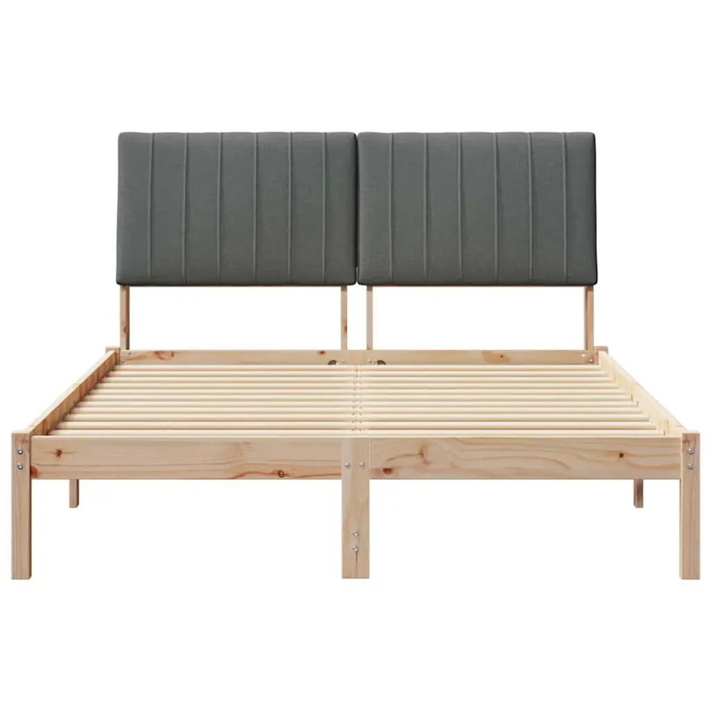 Bed Frame with Upholstered Headboard Brown 135 x 190 cm Solid Pine Wood Modern