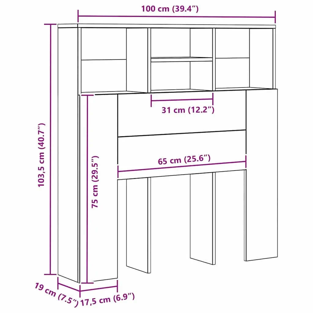 Headboard Cabinet Wall-Mounted Bedroom Storage Shelving Modern Brown Engineered