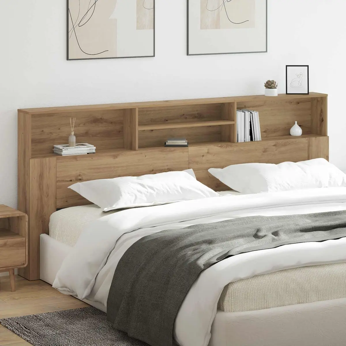 Bedroom Storage Headboard Cabinet Wall-Mounted with Shelves Engineered Wood Brown