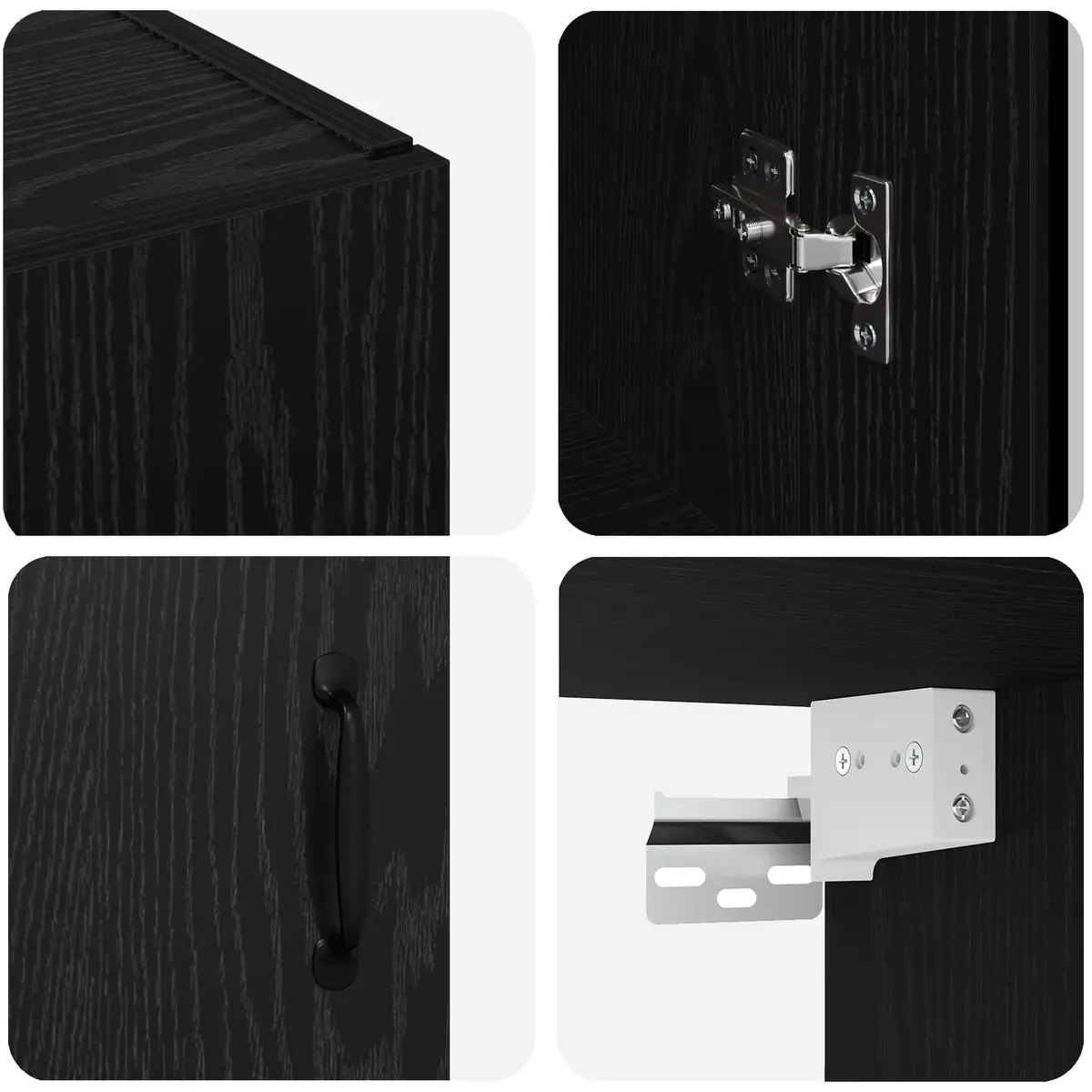 Wall-mounted Storage Cabinet Black Oak Modern Shelving Unit Living Room Office