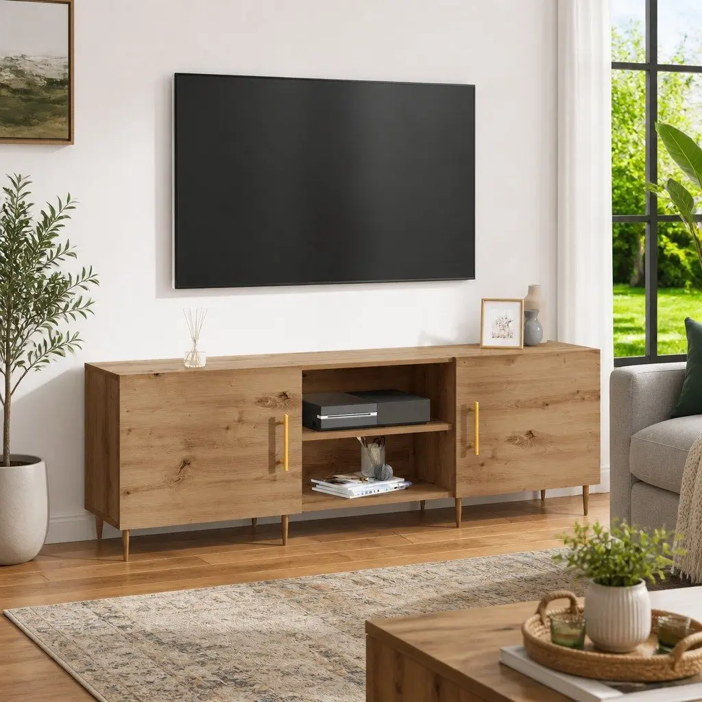 TV Stand Modern 150cm Rectangular Brown Engineered Wood Storage Unit