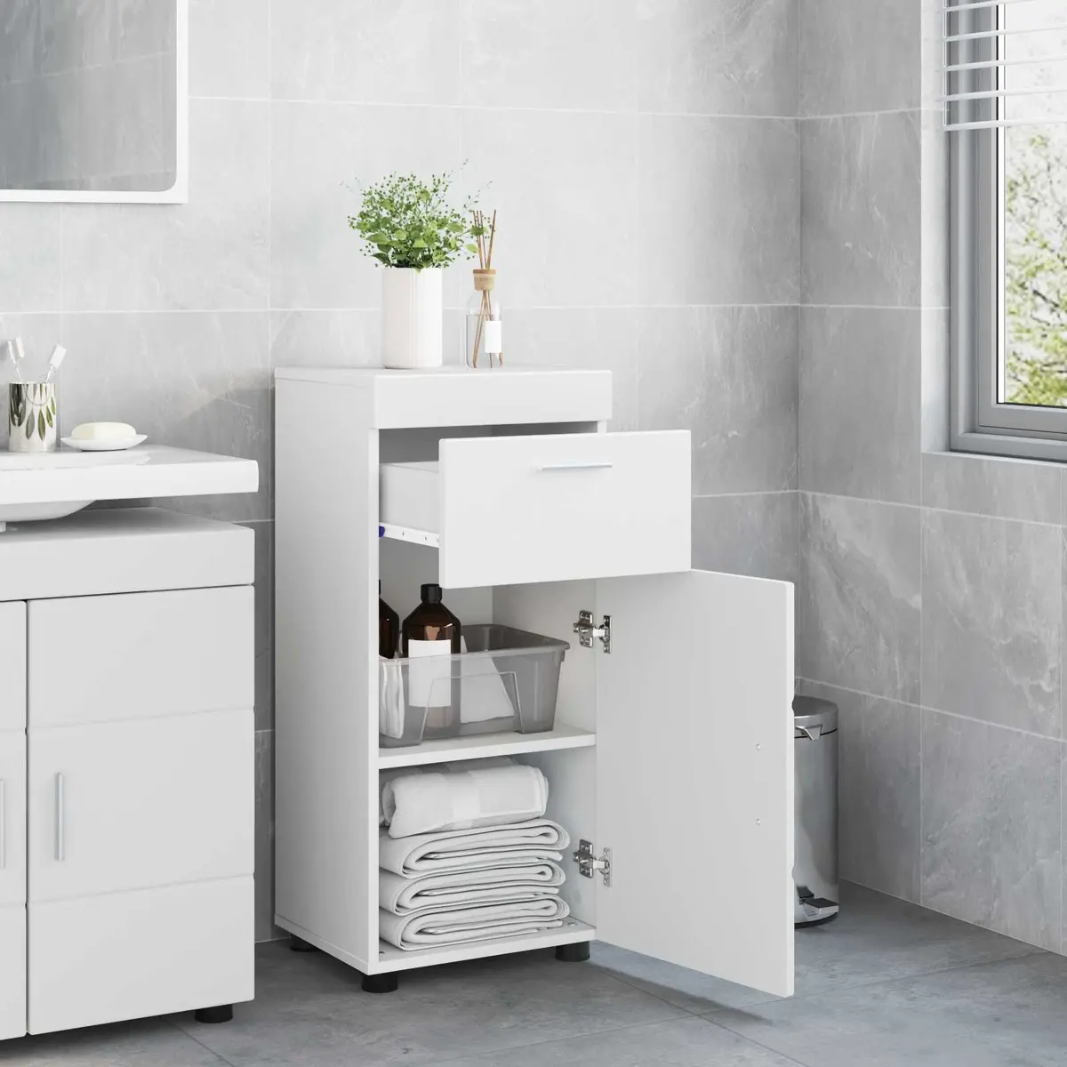 Bathroom Vanity Unit White Modern Matte with Drawer Storage 37 x 31.5 x 82 cm