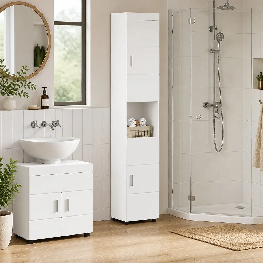 Bathroom Vanity Cabinet Set White Storage Unit Matte Modern Design