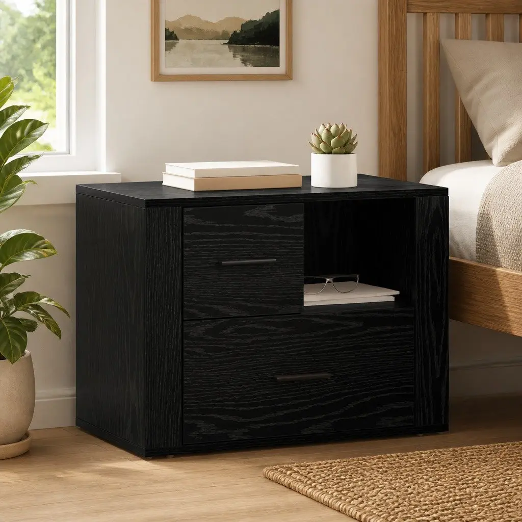 Bedside Cabinet Black Oak Engineered Wood 35 x 60 x 50 cm
