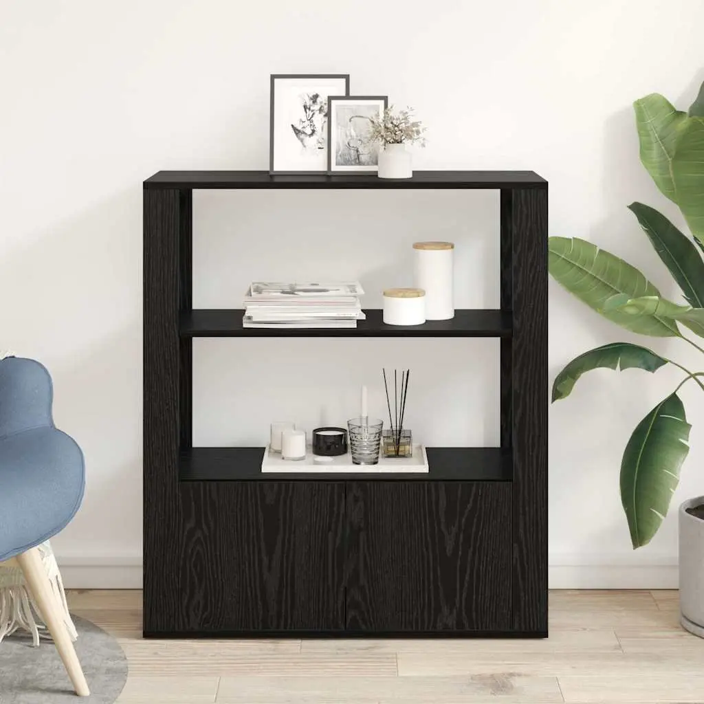 Black Oak Sideboard with Storage Shelves Flush Doors Modern Living Room