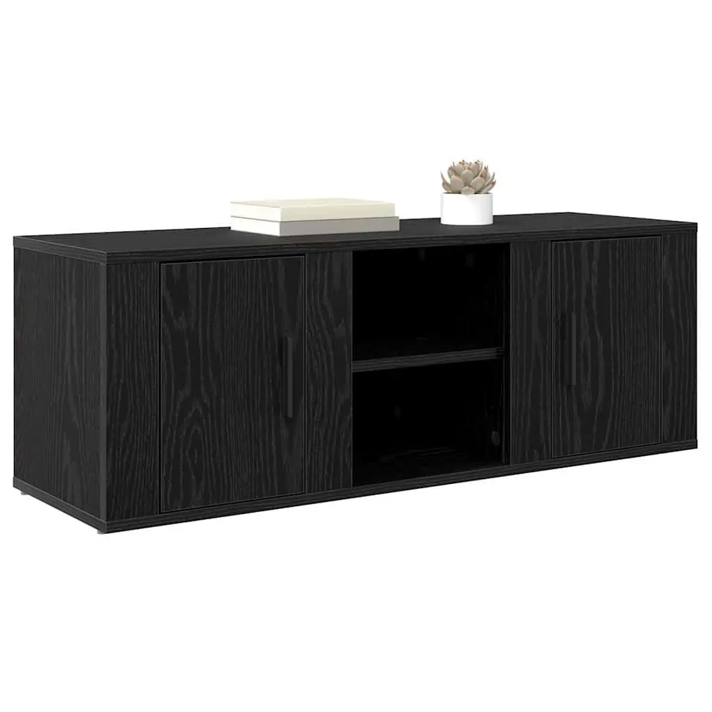 TV Cabinet Black Engineered Wood Living Room Storage Unit Rustic Modern Design