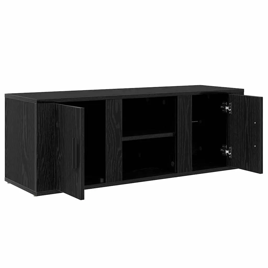TV Cabinet Black Engineered Wood Living Room Storage Unit Rustic Modern Design