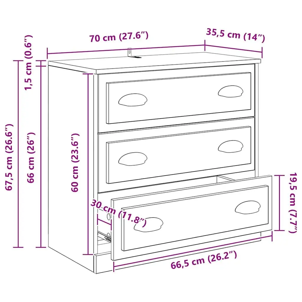 Sideboard Black Oak Rectangular 70cm Storage Cabinet Engineered Wood