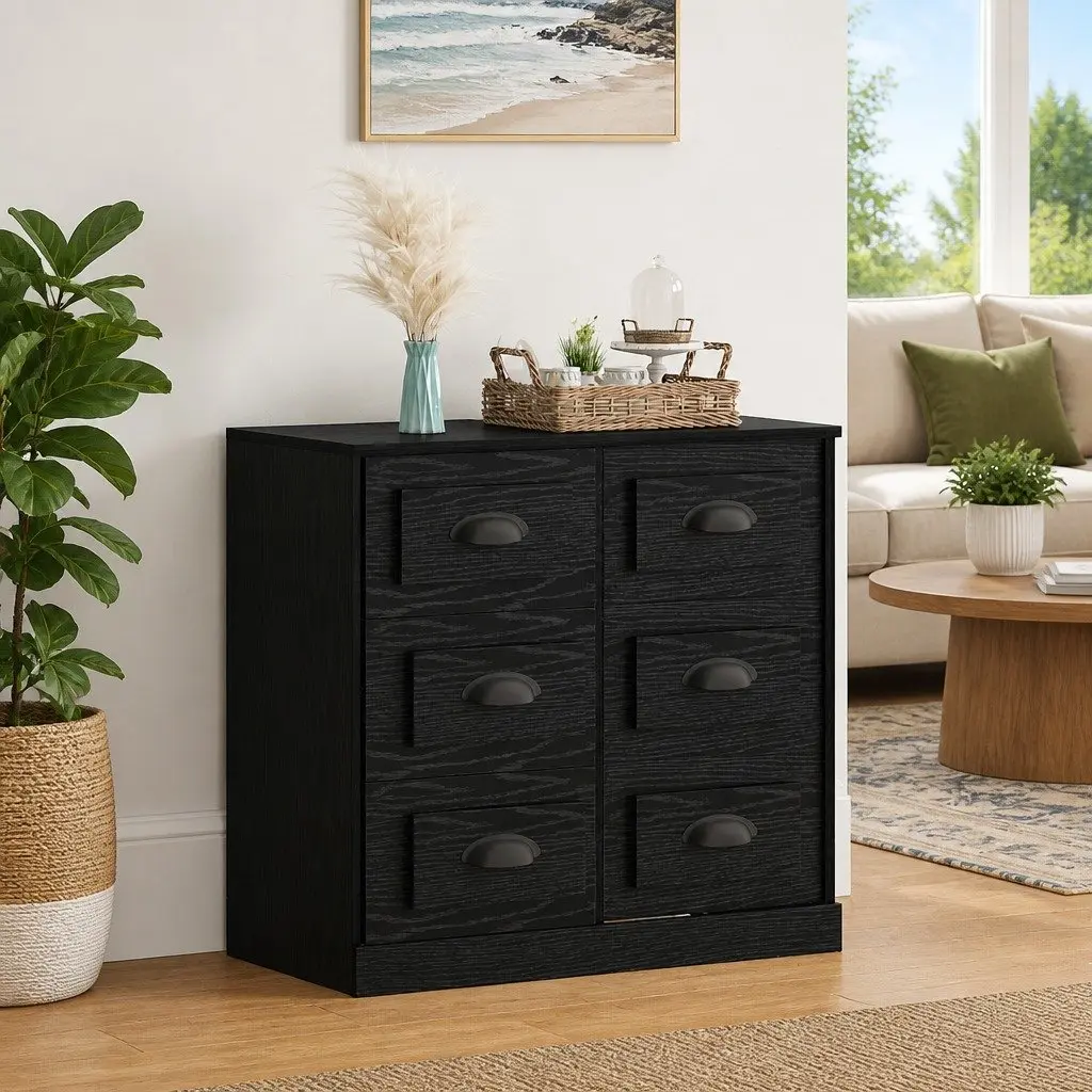 Sideboard Black Oak Engineered Wood 70cm Storage Cabinet
