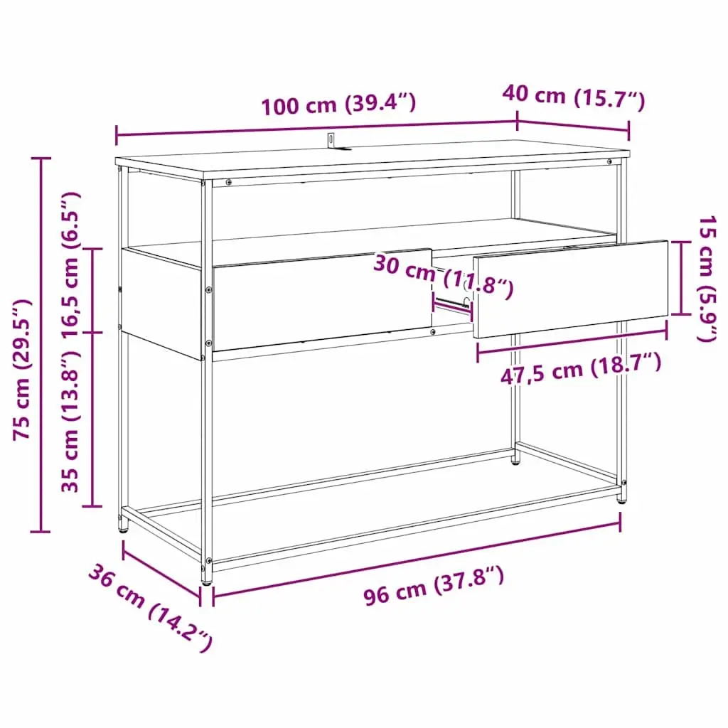 Console Table Black Engineered Wood Hallway Entryway Storage Shelves Modern