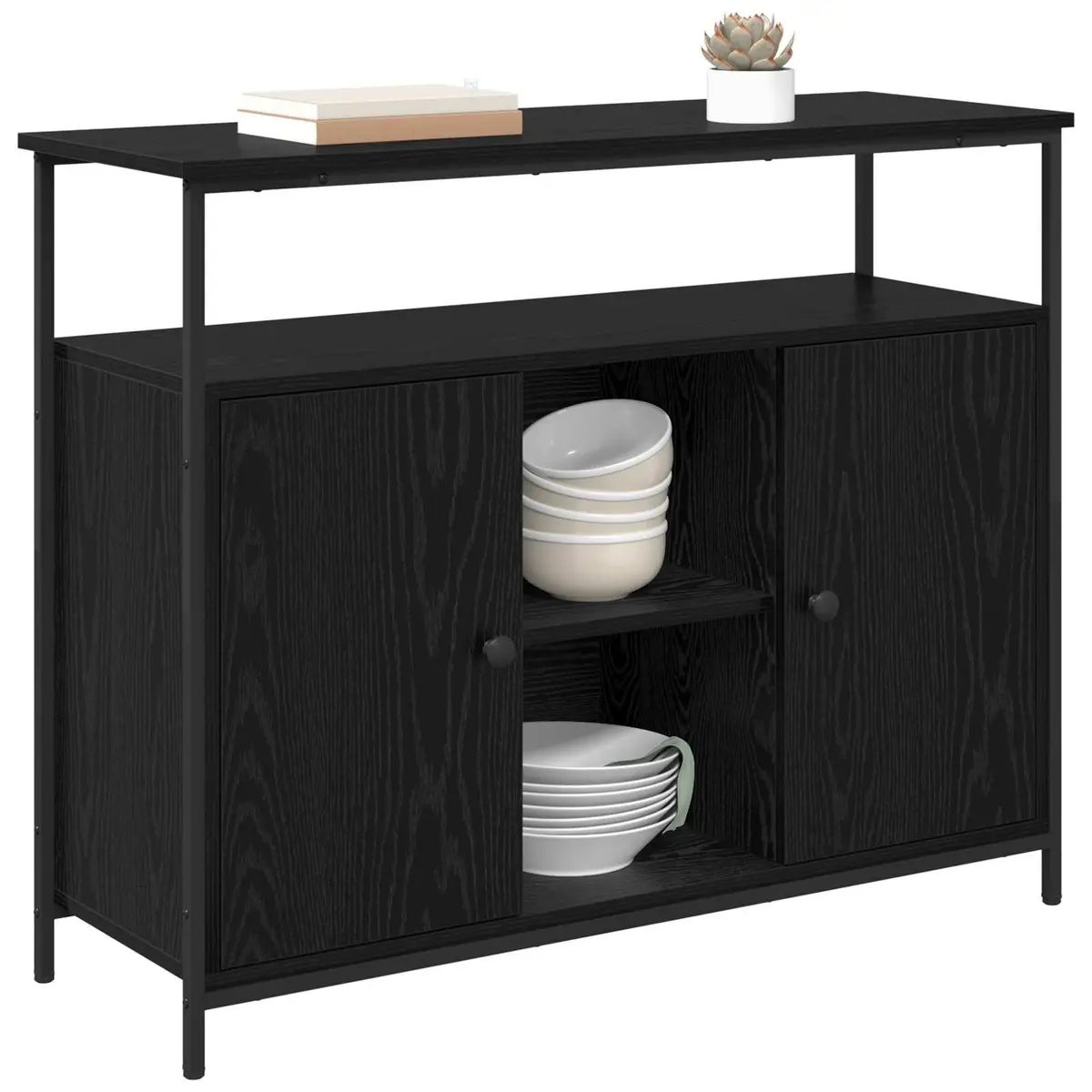 Sideboard Black Oak Modern Engineered Wood Storage Cabinet 100x35x80cm