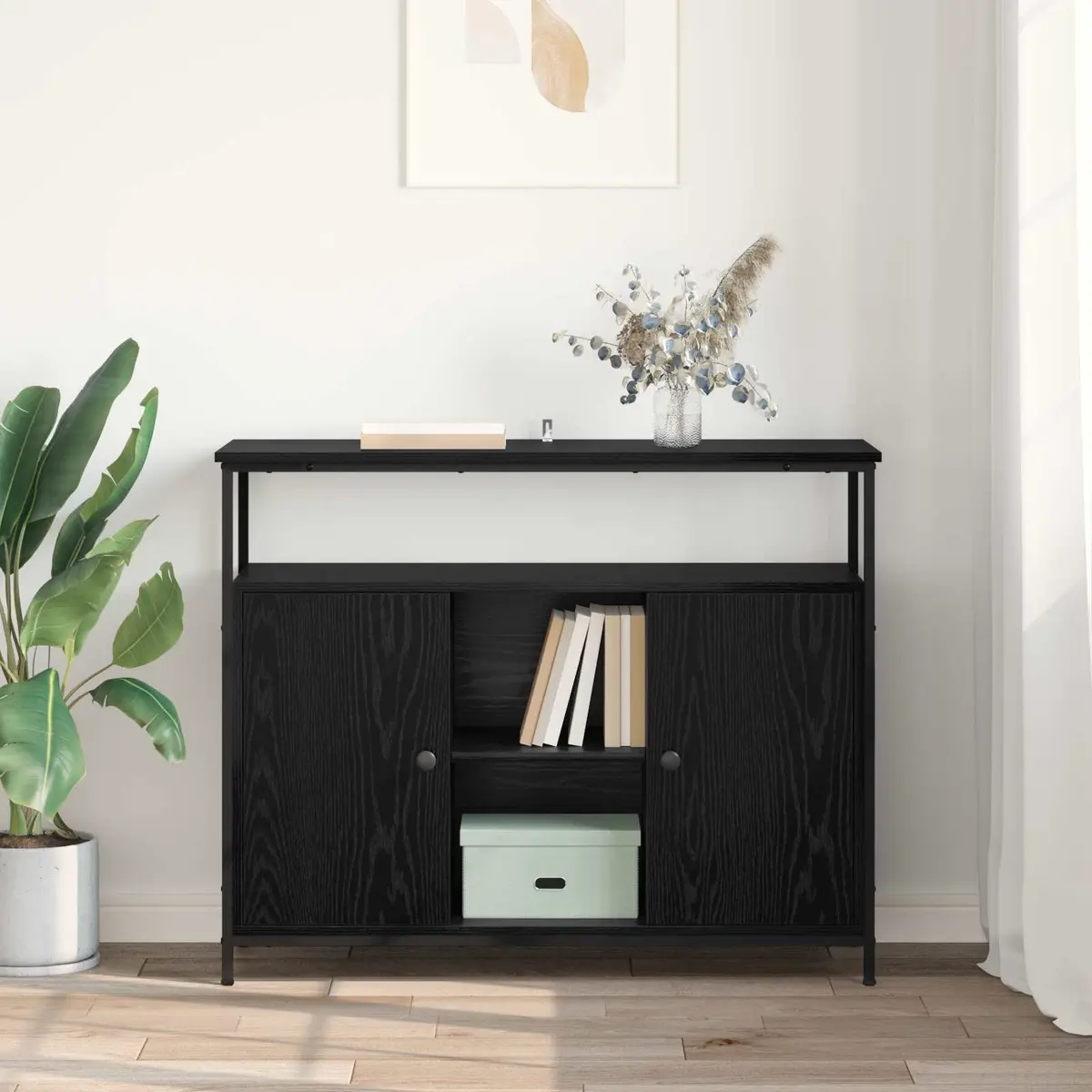 Sideboard Black Oak Modern Engineered Wood Storage Cabinet 100x35x80cm