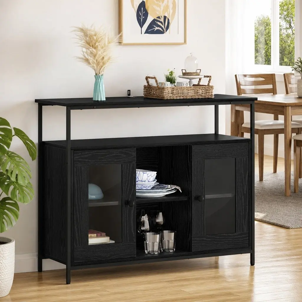 Sideboard Modern Black Oak Engineered Wood Storage Cabinet 100 x 35 x 80 cm