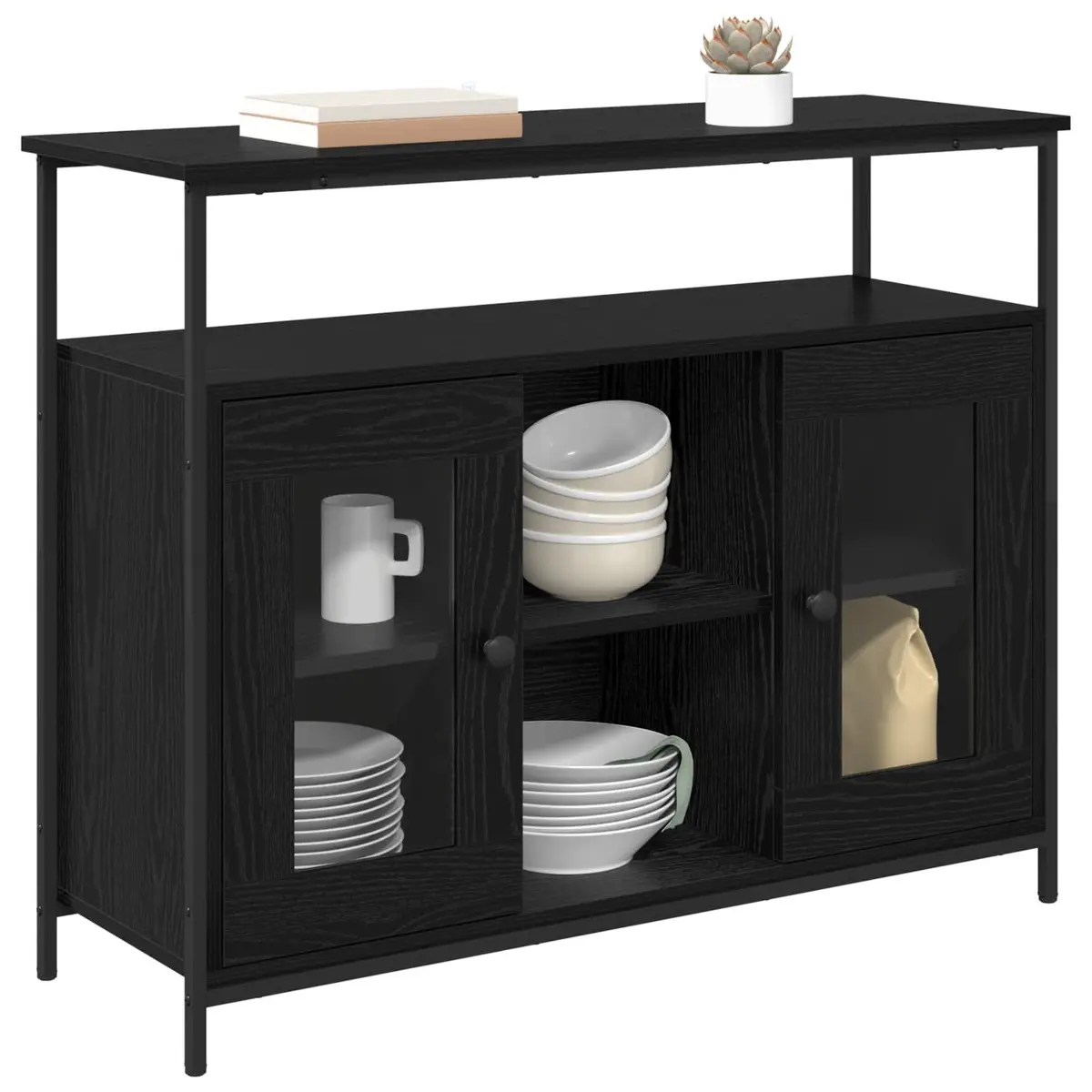 Sideboard Modern Black Oak Engineered Wood Storage Cabinet 100 x 35 x 80 cm