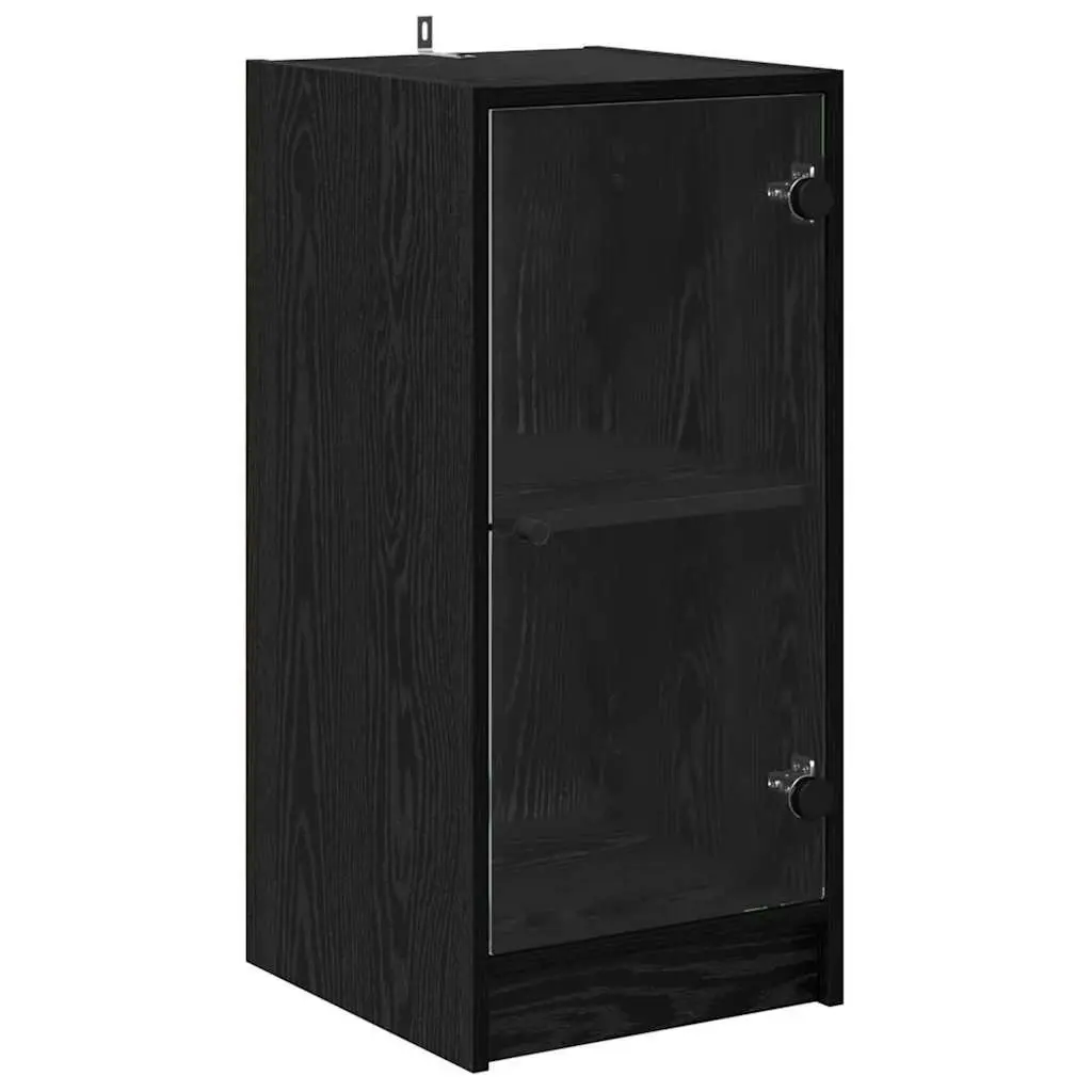 Black Sideboard with Glass Doors Modern Storage Cabinet 35 x 37 x 76 cm