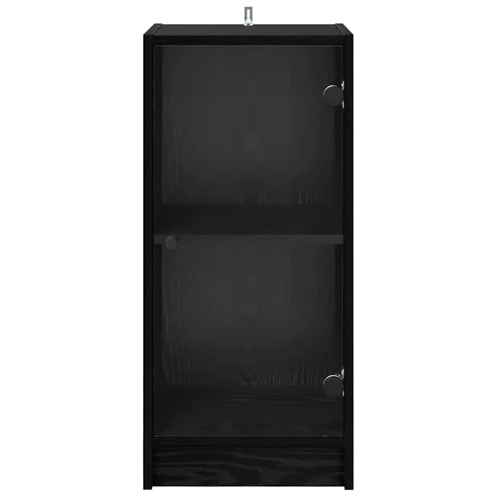 Black Sideboard with Glass Doors Modern Storage Cabinet 35 x 37 x 76 cm
