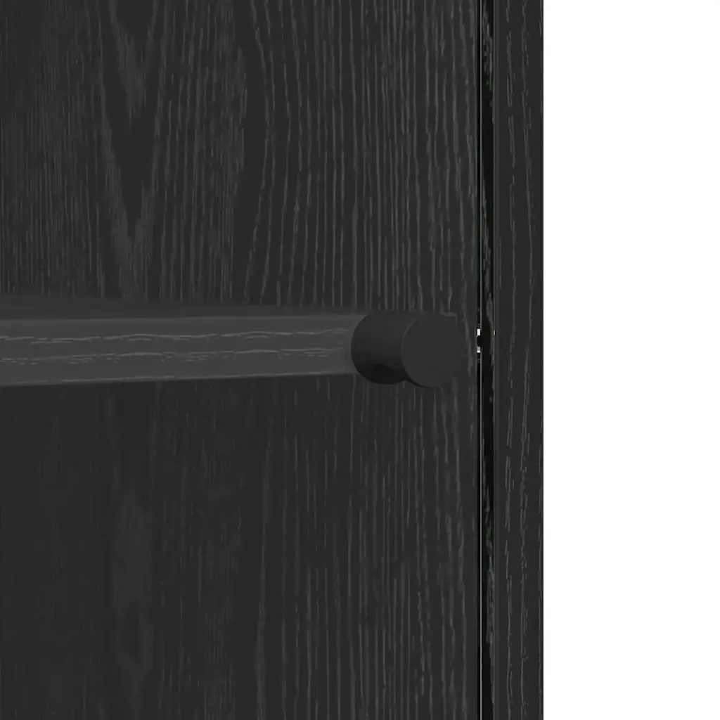 Black Sideboard with Glass Doors Modern Storage Cabinet 35 x 37 x 76 cm