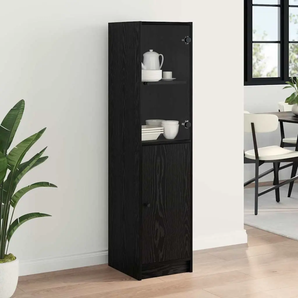Highboard Storage Cabinet Engineered Wood Black Oak 35 x 37 x 142 cm