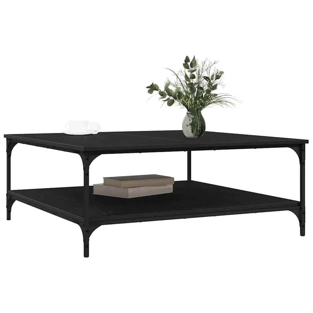 Industrial Coffee Table Black Oak 100x100x40cm Storage Living Room Furniture