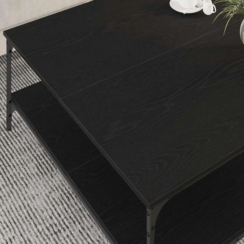 Industrial Coffee Table Black Oak 100x100x40cm Storage Living Room Furniture