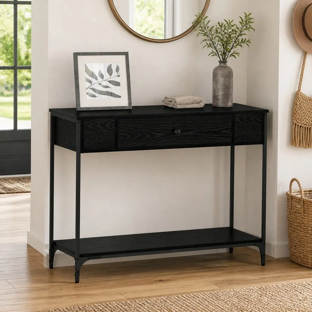Console Table in Black Oak