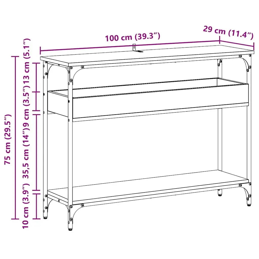Console Table Industrial Style Engineered Wood Steel Frame 100 x 29 x 75 cm